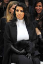 Kim Kardashian opted for a monochrome outfit as she sat front row at the Stephane Rolland row © Rex