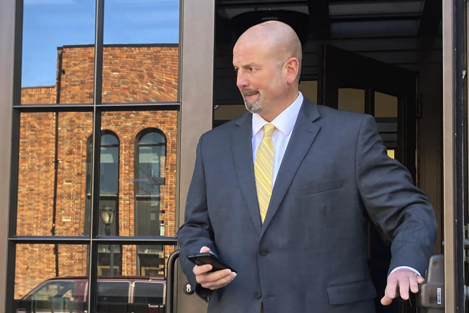 FILE - Willie Hedden, a former Illinois correctional officer, leaves the U.S. District Court building on Monday, March 20, 2023, after testifying at the sentencing of former Illinois prison guard Todd Sheffler in Springfield, Ill. A contrite Hedden, the last of three ex-correctional officers convicted in the beating death of an Illinois prison inmate, was sentenced Wednesday, March 22, to six years in federal prison after pleading guilty to civil rights violations and obstruction and testifying against his codefendants. (AP Photo/John O'Connor, File)