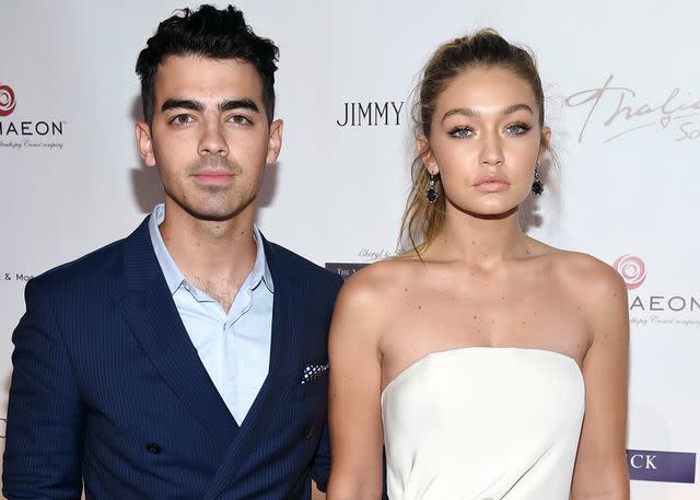 <p>Dimitrios Kambouris/Getty</p> Joe Jonas and Gigi Hadid in October 2015