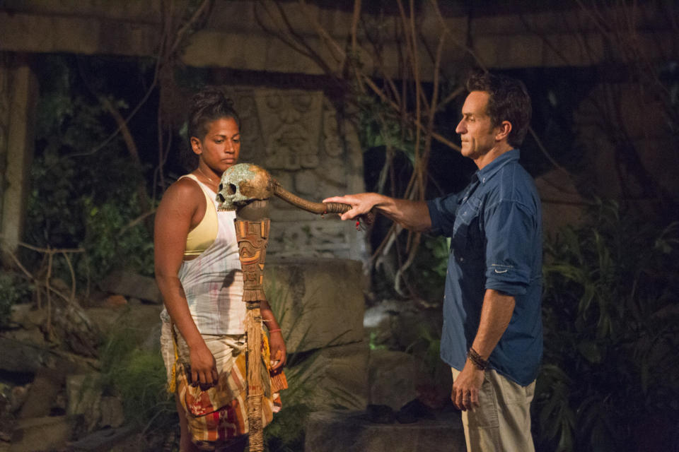 Jeff Probst snuffing Nadiya's torch