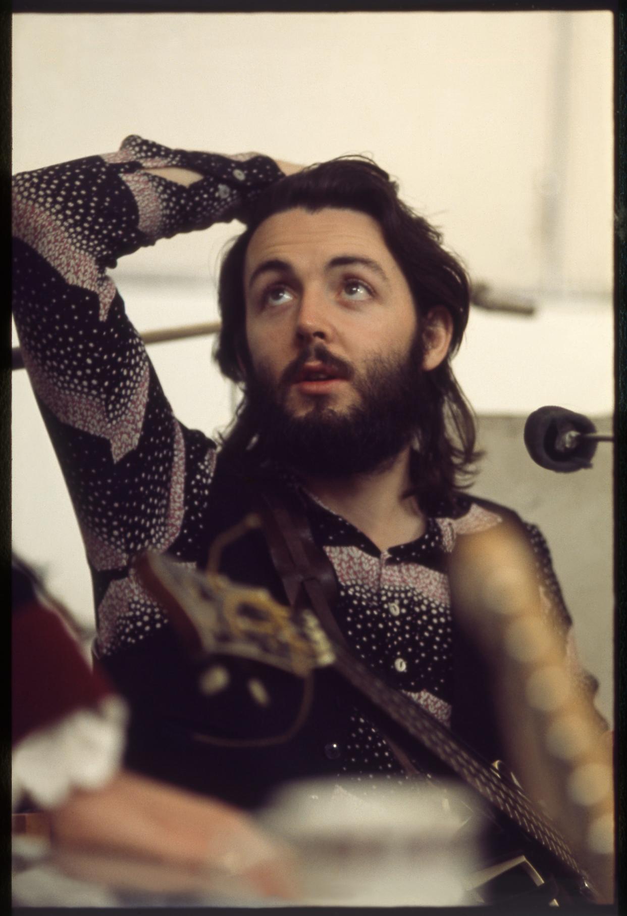 Paul McCartney photographed in 1969 during the recording of his "McCartney" album, from his book "The Lyrics."