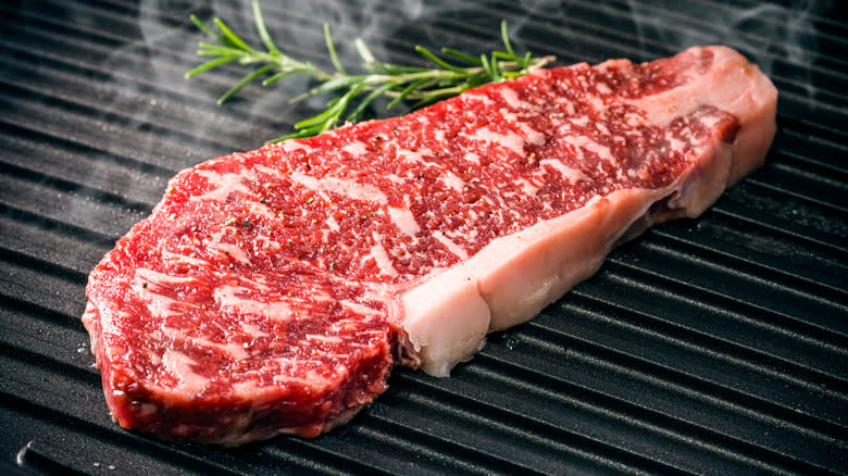 Wagyu steak on grill