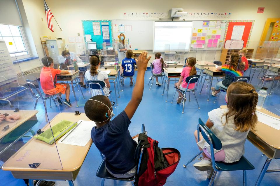 A classroom in Rye, N.Y., in May 2021.