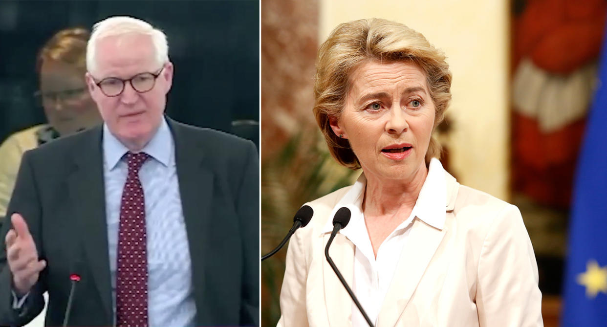 Brexit Party MEP Matthew Patten (left) made the comments after Ursula von der Leyen took over from Jean-Claue Juncker as president of the European Commission. (Twitter/PA)