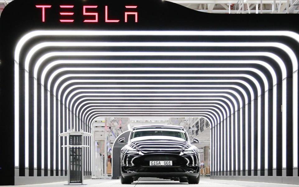 MARCH 22: Newly completed Tesla electric cars at the official opening of the new Tesla electric car manufacturing plant on March 22, 2022 - Getty Images Europe