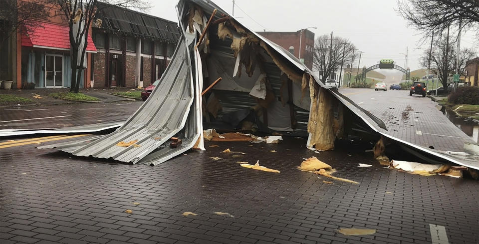 Los efectos de las tormentas en Greenville, Mississippi, el 11 de enero del 2020. (Faith Alford/WABG via AP)