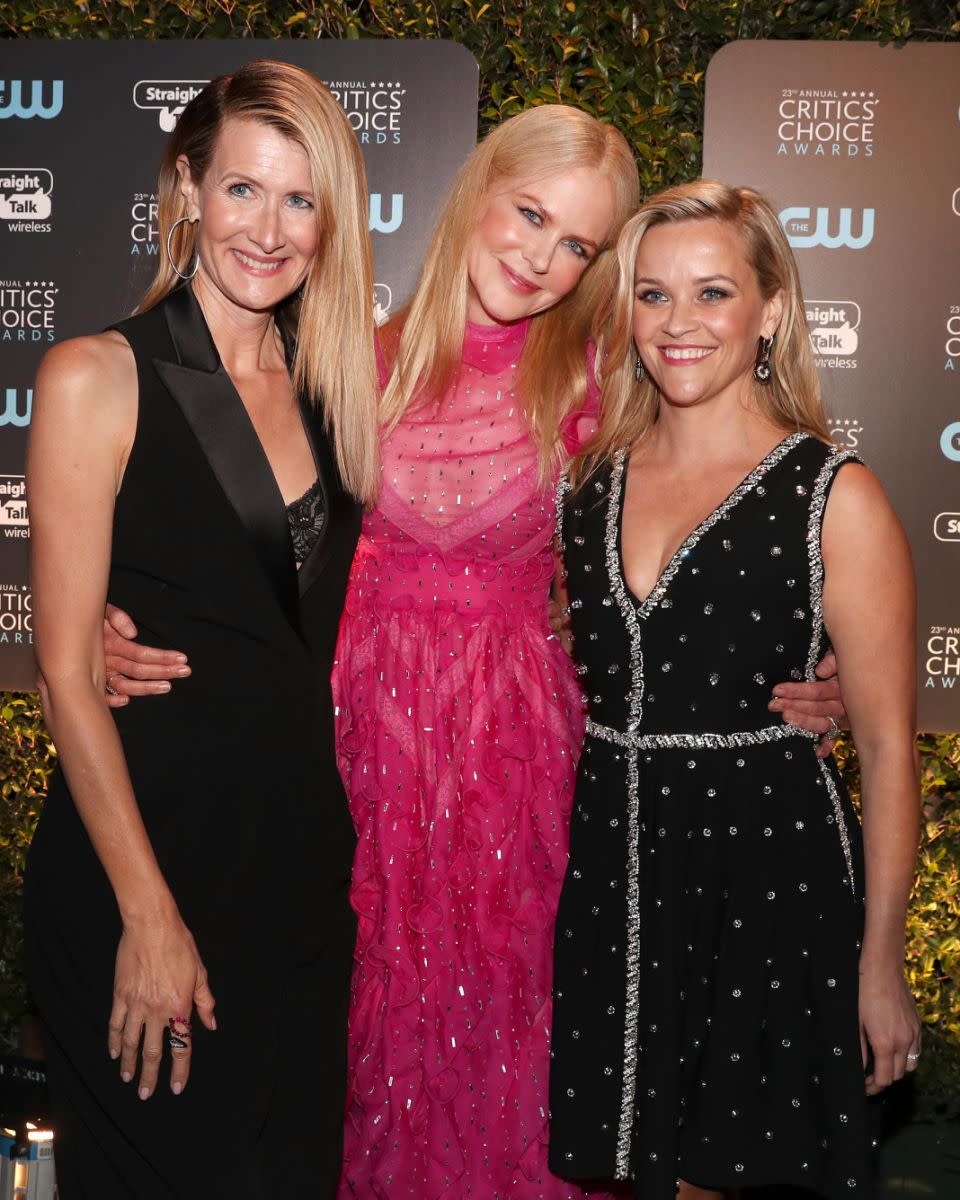 Nicole pictured with her Big Little Lies co-stars Reese Witherspoon and Laura Dern. Source: Getty