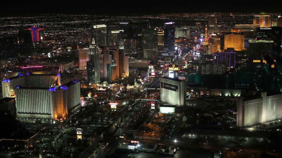 Night flights into Vegas show off the Strip's neon at its best. - Tom Szczerbowski/Getty Images