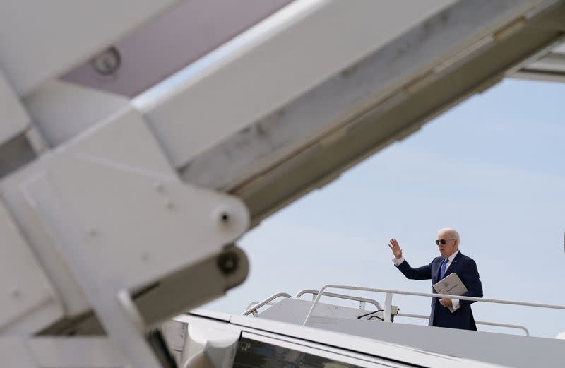 U.S. President Biden boards Air Force One in New Castle, Delaware