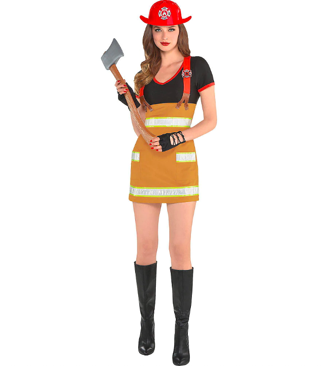 This quintessential sexy firefighter costume features reflective details and comes with a hat and badge. (Photo: Party City)