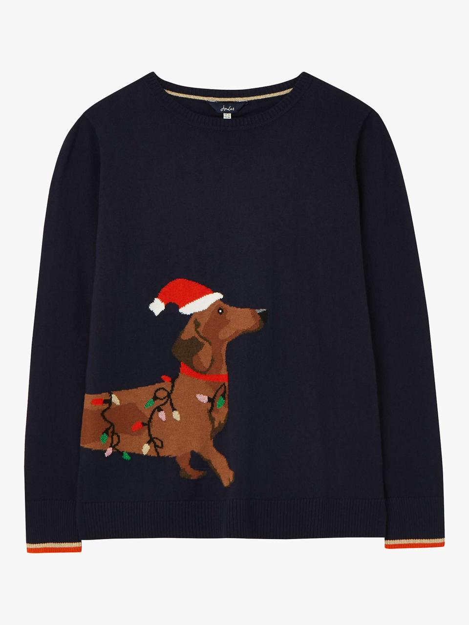 Joules Festive Dog Print Jumper, Navy