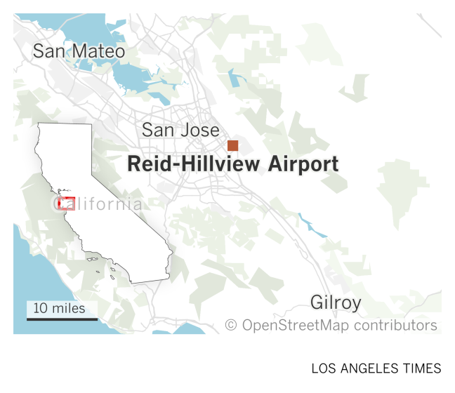 A map of the southern San Francisco Bay Area shows the location of Reid-Hillview Airport in east San Jose