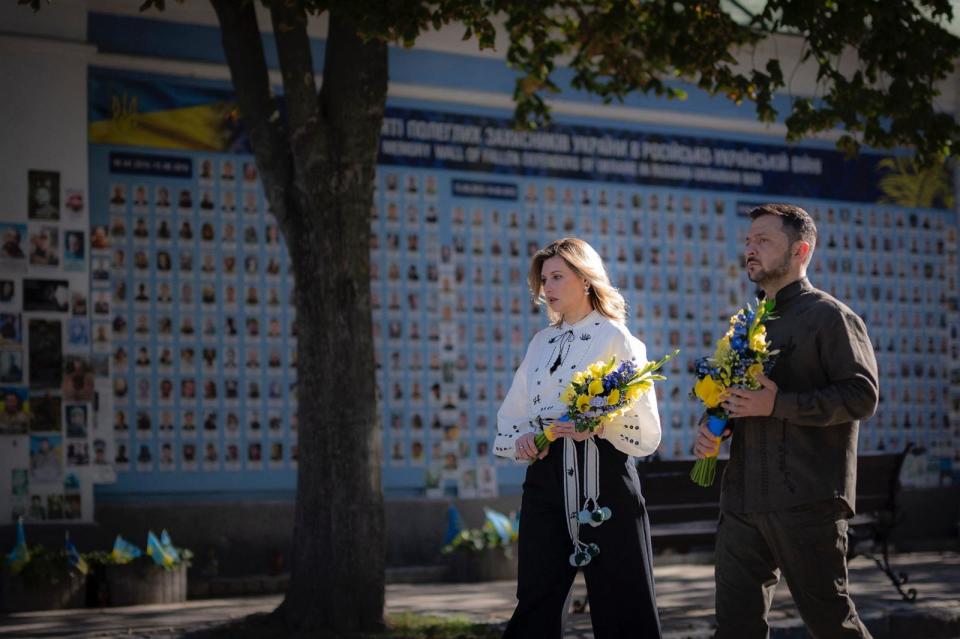 PHOTO: This handout photograph taken and released by the Ukrainian Presidential Press Service on August 24, 2024, shows Ukranian President Volodymyr Zelensky and his wife, Olena. (Ukrainian Presidential Press Service/AFP via Getty Images)