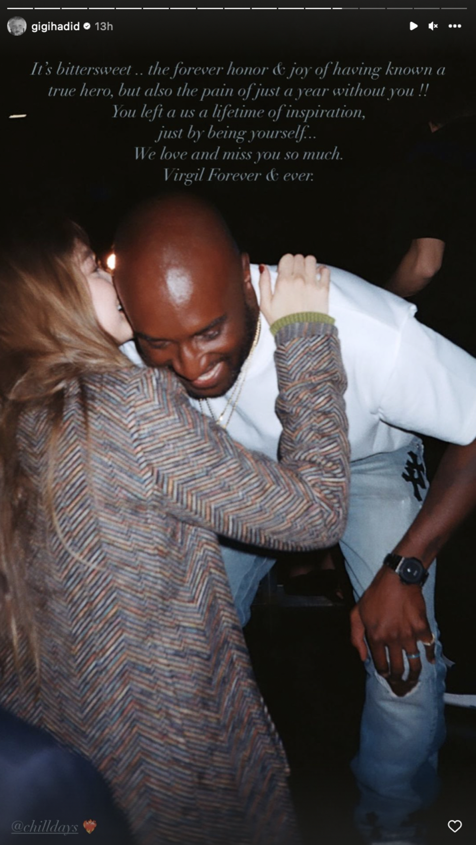 Gigi Hadid pays tribute to Virgil Abloh on anniversary of his death (Instagram / Gigi Hadid)