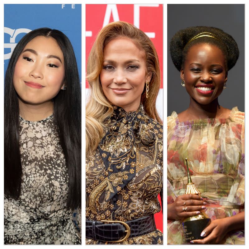 Awkwafina (left), Jennifer Lopez (center) and Lupita Nyong'o (right) were all overlooked at this year's Oscars. (Photo: Photos: AP, Illustration: HuffPost)