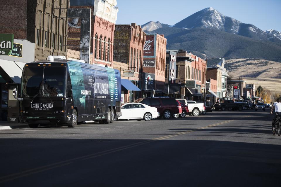 The HuffPost bus stops in Livingston, Montana, for the "Listen To America" tour on Oct. 16, 2017.