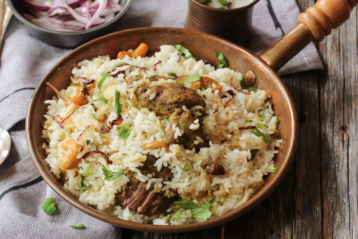 <p>Malabar biryani is mostly prepared on the coasts of Kerala. This biryani has very little spice and is cooked with meat that is first deep fried. </p>