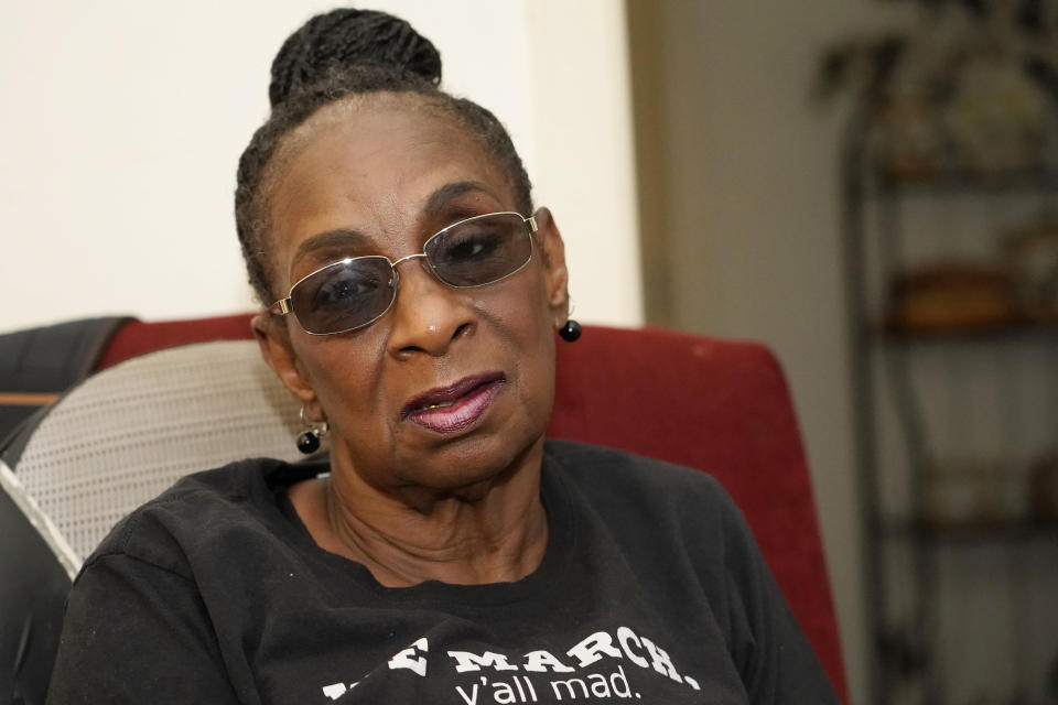 Gloria Green McCray, a younger sister of 17-year-old James Green, one of two men killed by lawmen on the morning of May 15, 1970, on the campus of Jackson State College, recalls her late brother as being both handsome and personable Thursday, May 13, 2021, at her home in Jackson, Miss. Green, a high school student was returning home from work at a convenience store, when killed along with 21-year-old Phillip Gibbs, a married Jackson State student. The school is awarding posthumous honorary doctorate degrees to Gibbs and Green during a Saturday, May 15, 2021, graduation for members of the Class of 1970, whose own graduation was canceled following the violent incident. (AP Photo/Rogelio V. Solis)