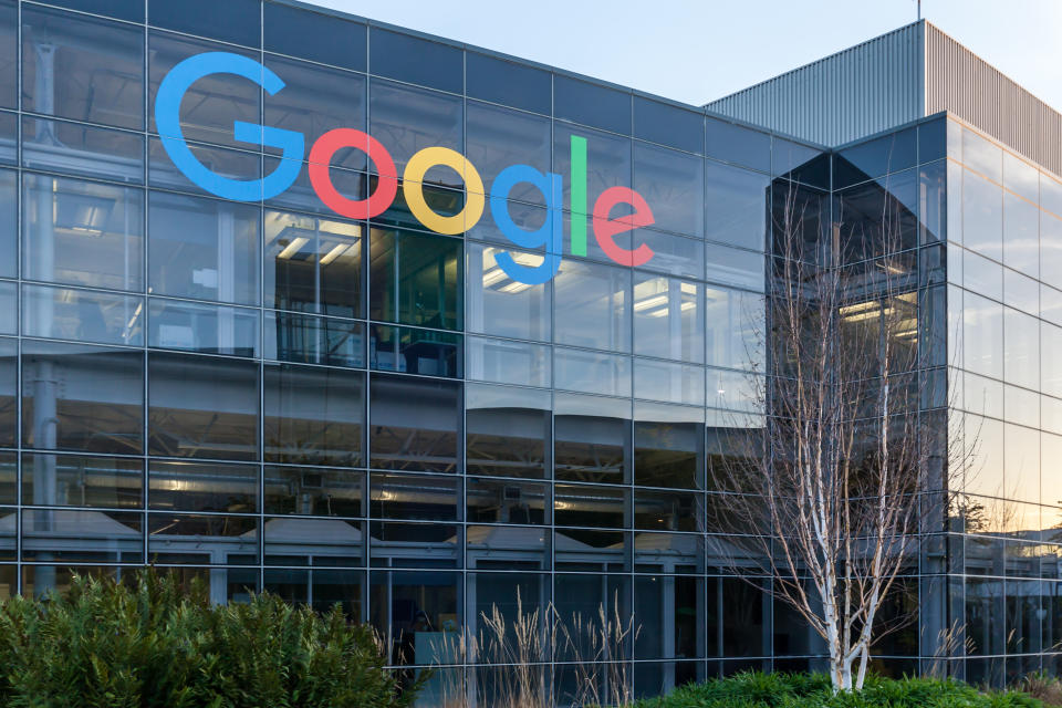 Mountain View, California, USA - March 29, 2018: Google sign on the building at Google's headquarters in Silicon Valley . Google is an American technology company in Internet-related services and products.