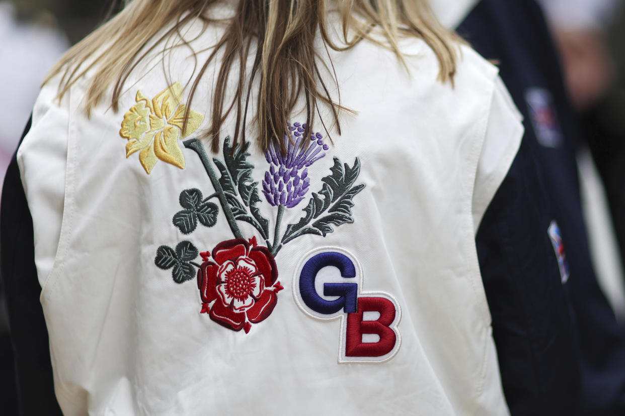 Detailed view of a Great Britain athlete's jacket. / Credit: Naomi Baker / AP