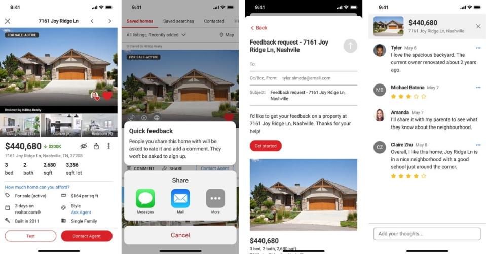 Realtor.com user application interface