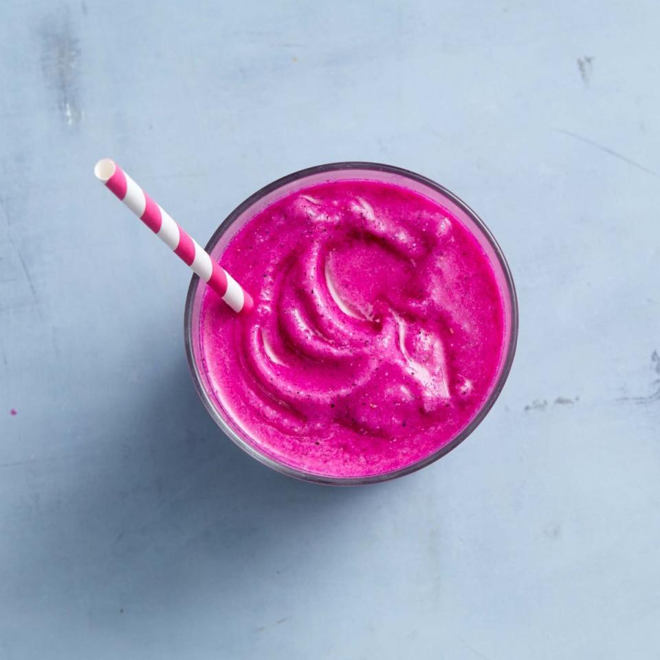 dragon fruit, hibiscus, banana, and coconut smoothie