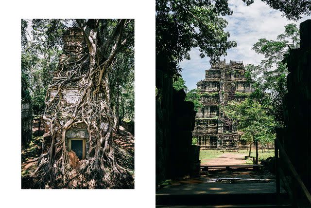 <p>Christopher Wise</p> From left: The Prasat Bram temple at the 10th-century capital of Koh Ker is overgrown with strangler figs; Prasat Thom at Koh Ker is, at 118 feet, the tallest temple built by the Khmer empire.
