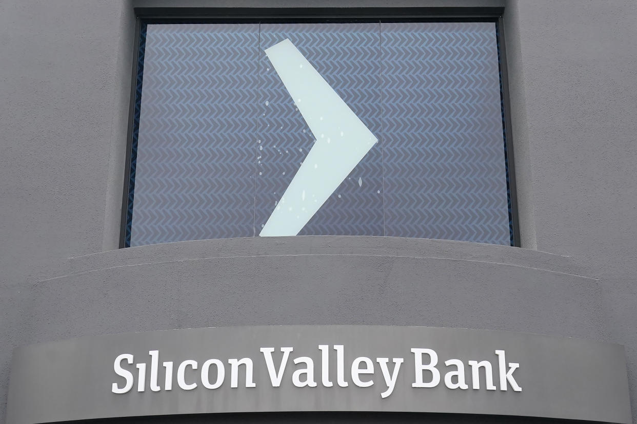 A Silicon Valley Bank sign is shown at the company&#39;s headquarters in Santa Clara, Calif., Friday, March 10, 2023. The Federal Deposit Insurance Corporation is seizing the assets of Silicon Valley Bank, marking the largest bank failure since Washington Mutual during the height of the 2008 financial crisis. The FDIC ordered the closure of Silicon Valley Bank and immediately took position of all deposits at the bank Friday. (AP Photo/Jeff Chiu)