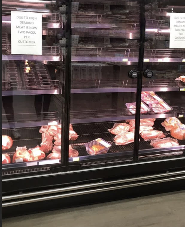 Pictured is an empty meat fridge at Kinglake Foodworks. 