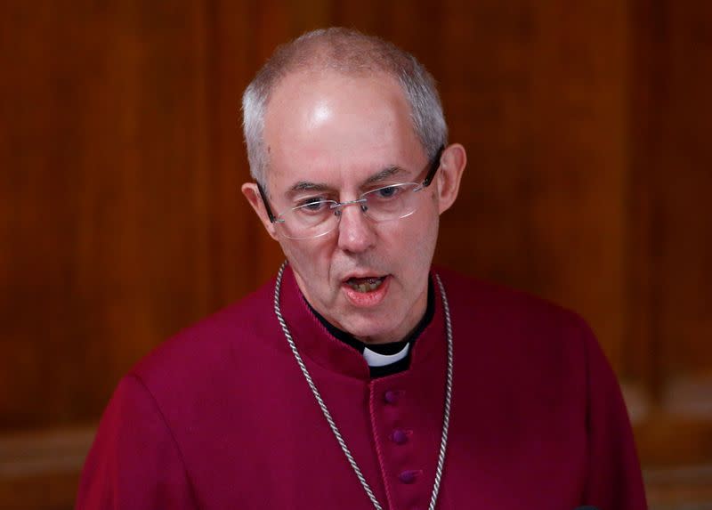 FILE PHOTO: Archbishop of Canterbury Justin Welby speaks during the annual Lord Mayor's Banquet at Guildhall in London, Britain