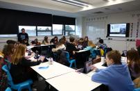 Pupils attend a lesson, at XP East High School, in Doncaster