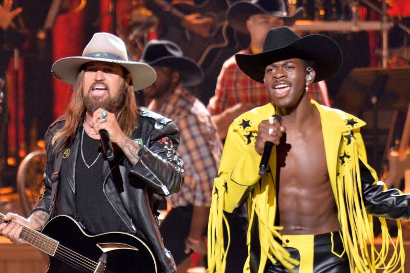 Billy Ray Cyrus (L) and Lil Nas X perform during the 19th annual BET Awards at the Microsoft Theater in Los Angeles on June 23, 2019. Their song, "Old Town Road," broke the record for longest No. 1 single on the Billboard 100 on July 29, 2019. File Photo by Jim Ruymen/UPI