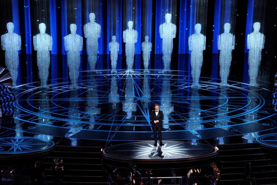 In 2017, back in normal times, Jimmy Kimmel hosted the Oscars in Los Angeles, with a full audience in person.