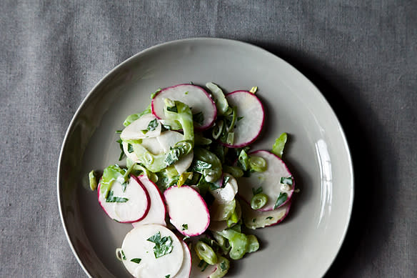 Crunchy Celery, Radish, and Turnip Slaw in Blue Cheese Sauce