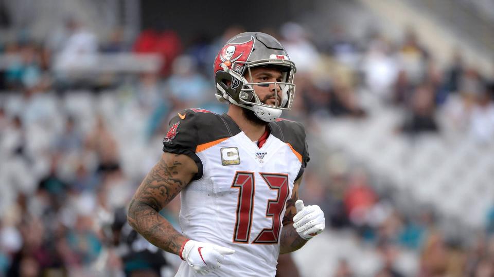 Mandatory Credit: Photo by Phelan M Ebenhack/AP/Shutterstock (10489250ji)Tampa Bay Buccaneers wide receiver Mike Evans (13) sets up for a play during the second half of an NFL football game against the Jacksonville Jaguars, in Jacksonville, FlaBuccaneers Jaguars Football, Jacksonville, USA - 01 Dec 2019.