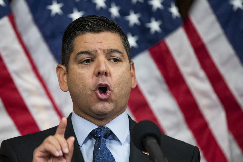 Rep. Raul Ruiz, D-Calif., speaks during news conference unveiling the Patient Protection and Affordable Care Enhancement Act on Capitol Hill in Washington on Wednesday, June 24, 2020. (AP Photo/Manuel Balce Ceneta)