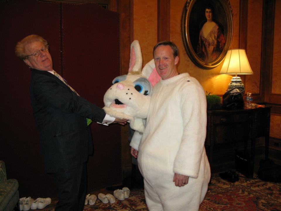 Future Trump press secretary Sean Spicer dressed up as the Easter Bunny&nbsp;for the White House Easter Egg Roll during the George W. Bush administration.