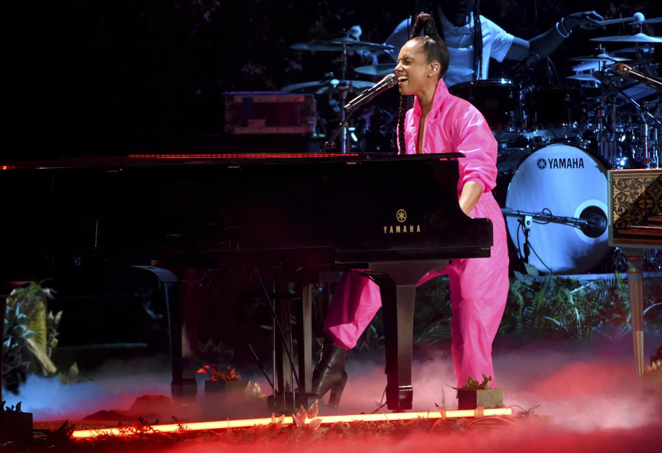 Alicia Keys performs a medley at the 20th Latin Grammy Awards on Thursday, Nov. 14, 2019, at the MGM Grand Garden Arena in Las Vegas. (AP Photo/Chris Pizzello)