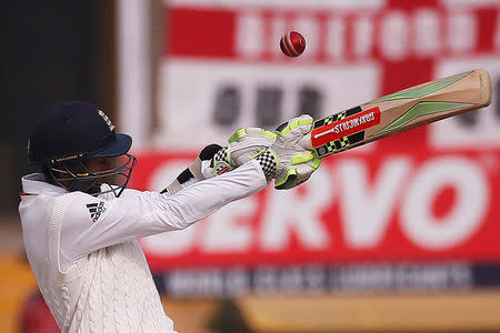 England's Haseeb Hameed plays a shot. India v England - Third Test cricket match - Punjab Cricket Association Stadium, Mohali, India - 29/11/16. REUTERS/Adnan Abidi