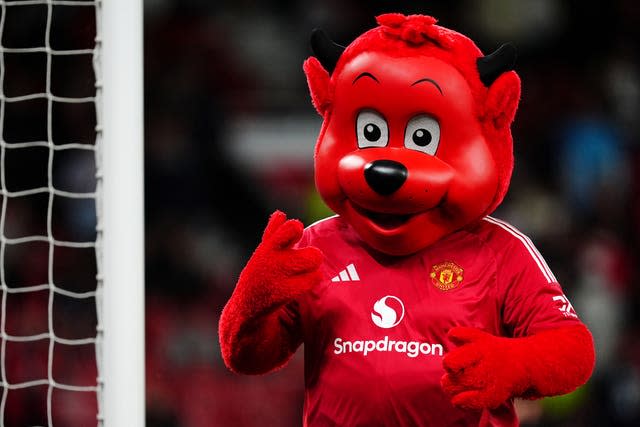 Manchester United mascot ‘Fred the Red’ enjoys the win over Barnsley