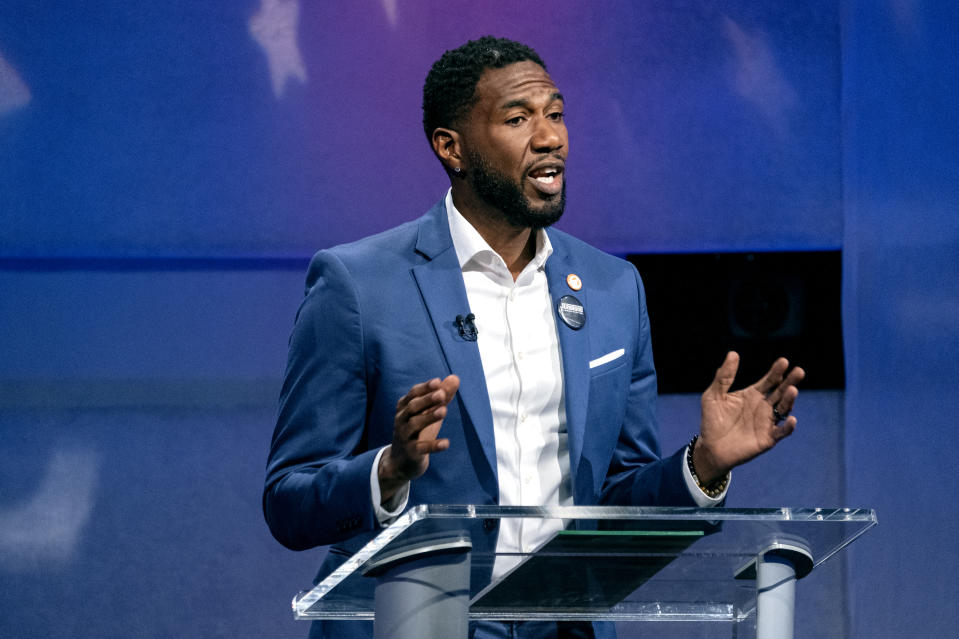 FILE - New York Public Advocate Jumaane Williams speaks during a New York governor primary debate at the studios of WNBC4-TV, June 16, 2022, in New York. New York's Democratic primary for nominees for governor and lieutenant governor is Tuesday, June 28. (Craig Ruttle/Newsday via AP, Pool)