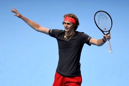 Tennis - ATP Finals - The O2, London, Britain - November 16, 2018 Germany's Alexander Zverev celebrates winning his group stage match against John Isner of the U.S. Action Images via Reuters/Tony O'Brien