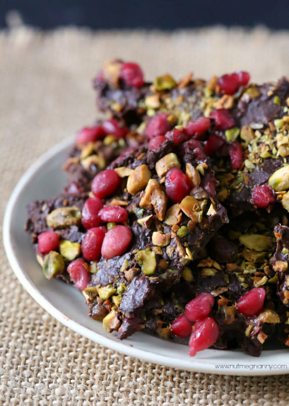 <p>Nutmeg Nanny</p><p>This pomegranate pistachio ginger bark is candy for grown-ups! </p><p><strong>Get the recipe: <a href="https://www.nutmegnanny.com/pomegranate-pistachio-ginger-bark/" rel="nofollow noopener" target="_blank" data-ylk="slk:Pomegranate Pistachio Ginger Bark;elm:context_link;itc:0;sec:content-canvas" class="link rapid-noclick-resp">Pomegranate Pistachio Ginger Bark</a></strong></p><p><strong>Related: <a href="https://parade.com/844717/manuzangara/9-diy-gourmet-chocolate-barks-you-should-gift-this-year/" rel="nofollow noopener" target="_blank" data-ylk="slk:9 DIY Gourmet Chocolate Bark Recipes;elm:context_link;itc:0;sec:content-canvas" class="link rapid-noclick-resp">9 DIY Gourmet Chocolate Bark Recipes</a></strong></p>