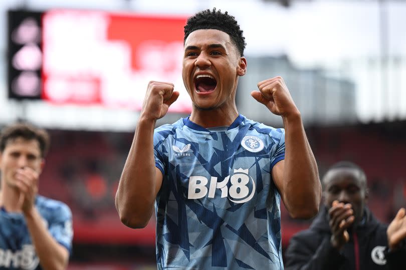 Ollie Watkins celebrates after Aston Villa's win at Arsenal