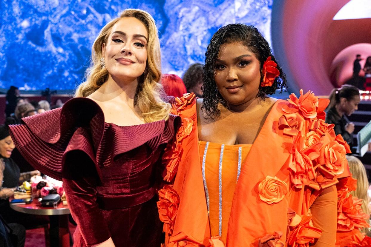 Adele and Lizzo seen during the 65th GRAMMY Awards at Crypto.com Arena on February 05, 2023 in Los Angeles, California.