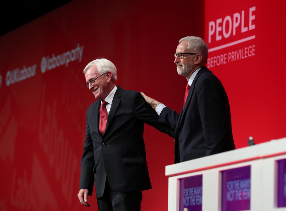 Shadow chancellor John McDonnell (left) with Labour leader Jeremy Corbyn, after delivering his speech during the Labour Party Conference at the Brighton Centre in Brighton.