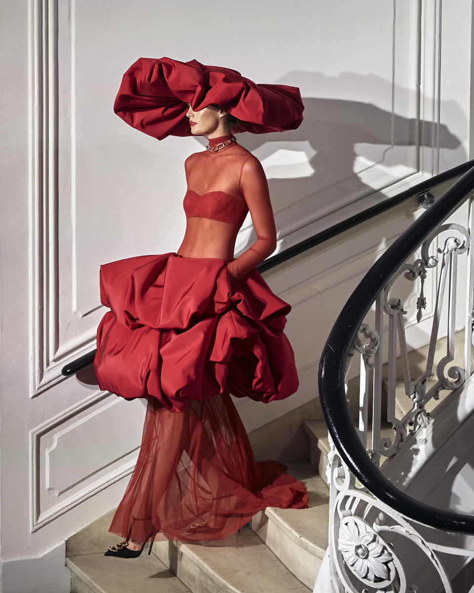 Fashion from the Christian Siriano collection is modeled during Fashion Week on Wednesday, Sept. 7, 2022, in New York. (AP Photo/Andres Kudacki)