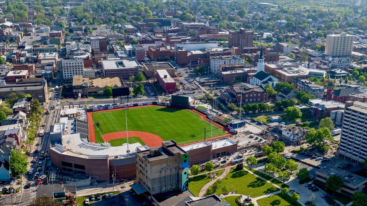 An aerial photo of Meritus Park.