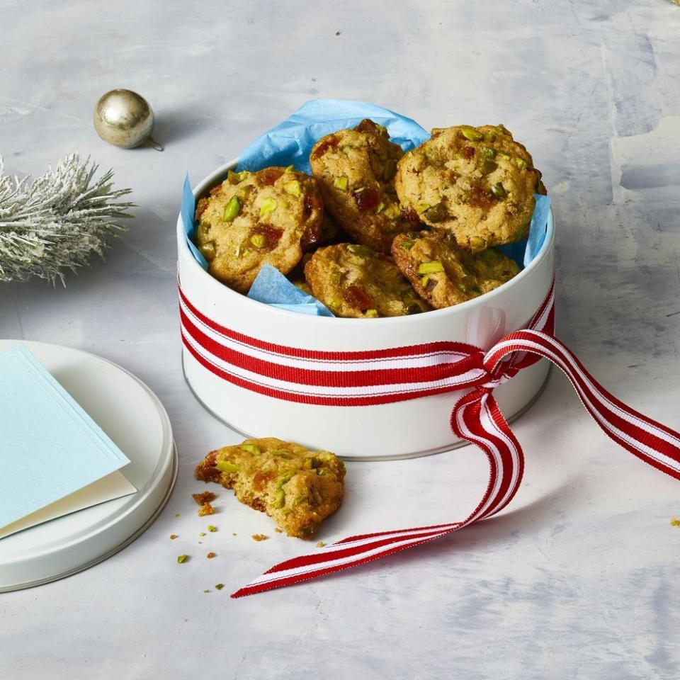 <p>These cookies, packed with chewy candied ginger, orange peel and pistachios, are a festive nod to fruit cake.</p><p><em><a href="https://www.womansday.com/food-recipes/food-drinks/a29774621/candied-ginger-and-citrus-kitchen-sink-cookies/" rel="nofollow noopener" target="_blank" data-ylk="slk:Get the recipe from Woman's Day »;elm:context_link;itc:0;sec:content-canvas" class="link ">Get the recipe from Woman's Day »</a></em></p>