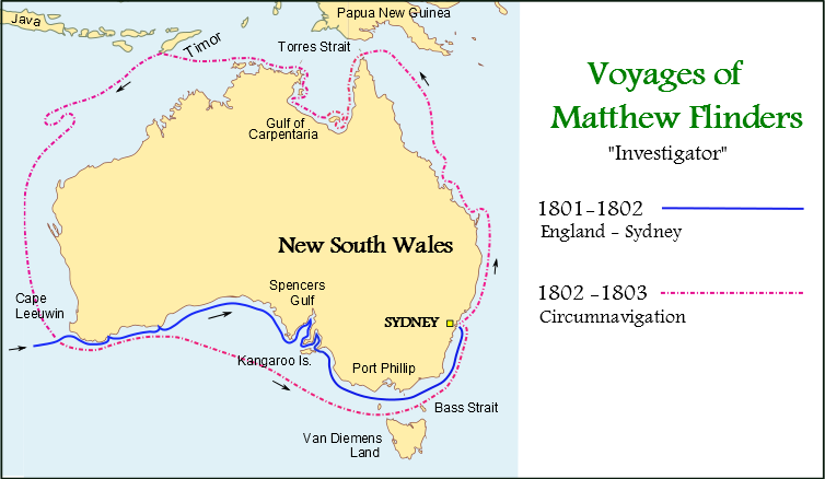 英國航海家夫林德（Matthew Flinders）在1802至1803年間完成繞行澳洲壯舉（Summerdrought@Wikipedia / CC BY-SA 3.0）